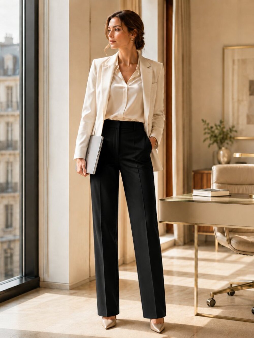 Gardeur Shape Line Black Straight-Leg Dress Pants